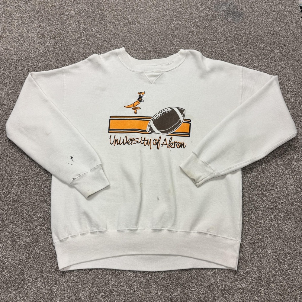 Vintage Akron Zips Sweatshirt Mens 2XL White NCAA Football Russell Athletic